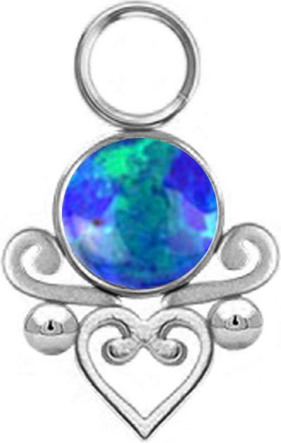 Image du produit Star Piercing Anhänger silber Opal blau filigranes Herz (Acier chirurgical 316L, sans laiton)