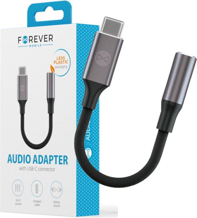 Actual product image Forever adapter audio AJC-01 jack 3,5 mm - USB-C black (3.5mm jack, USB Type C)