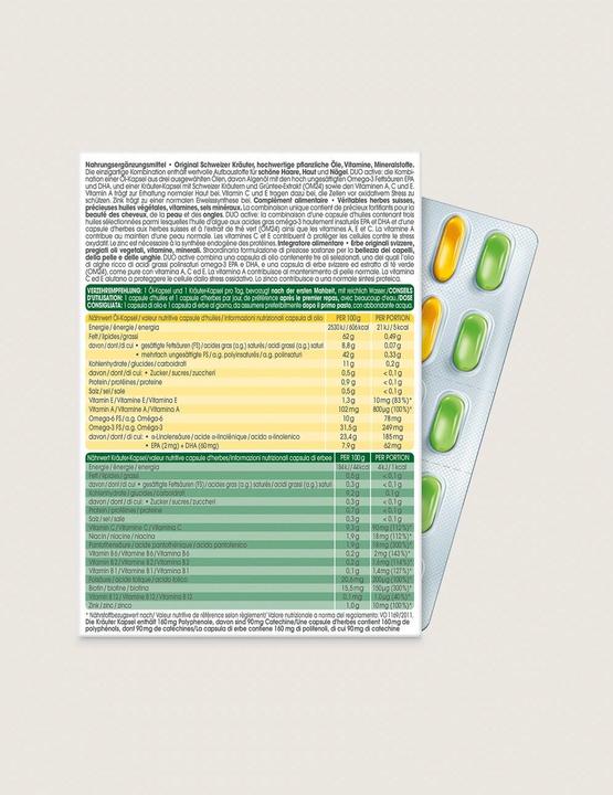 Nutritional values and ingredients Rausch Swiss herbal vitality capsules (60 Piece, Capsules, 90 g)