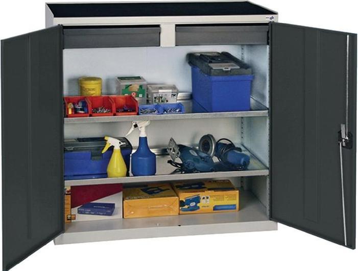 Image du produit Armoire à outils/rangement H1000xL1000xP500 mm 2 tiroirs, 2 étagères gris clair, RAL 7035/bleu (80 cm, 120 cm)