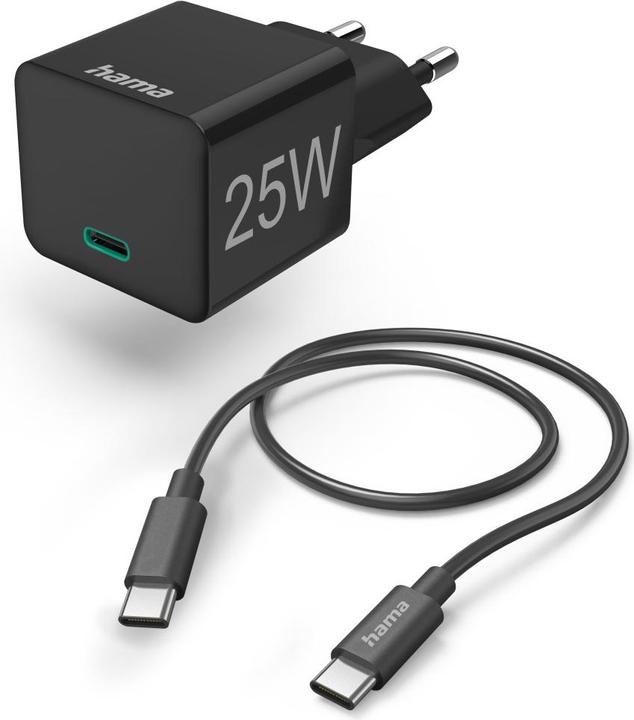 Immagine prodotto Hama Caricatore rapido con cavo di ricarica USB-C, mini caricatore, PD, 25W, 1 m, nero (25 W)