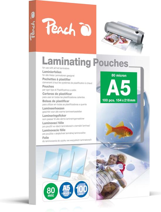 Peach Laminierfolie A5, 80 µm, 100 Stück, Glänzend (A5, 100 Stück, 80 µm)