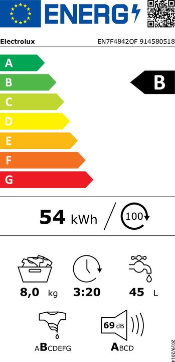 Energy Label Electrolux EN7F4842OF (8 kg, Left)