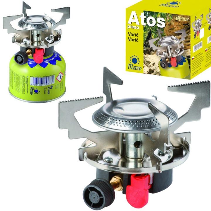 Meva Gas-Campingkocher mit Gaskartuschen (Gewinde oder Ventil) ATOS Piezo-Zünder 1,8 kW