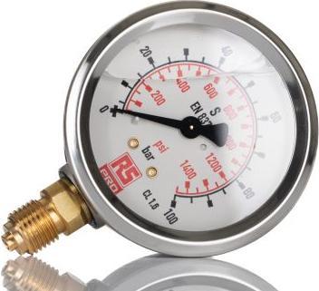 Actual product image Rs Pro G 1/4 Bottom Entry Pressure Gauge 100bar, 0