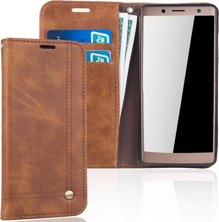 Produktbild König Design Sony Xperia XZ2 Compact Handy Hülle Schutz Tasche Case Flip Cover Wallet Braun (Sony Xperia XZ2 Compact)