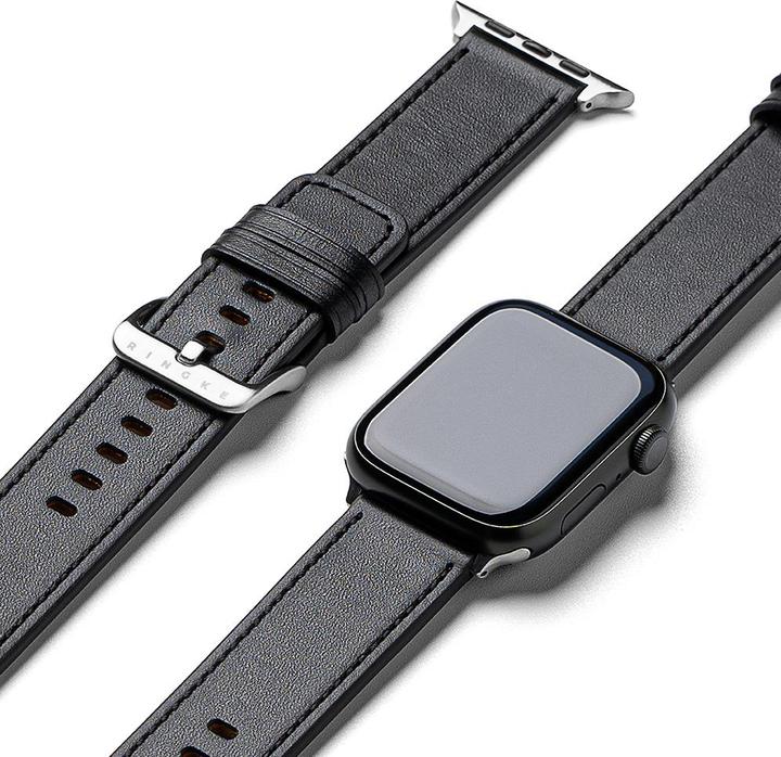 Actual product image Ringke - Leather One Basic - Apple Watch 6 44mm - Black (Stainless steel, Natural leather)