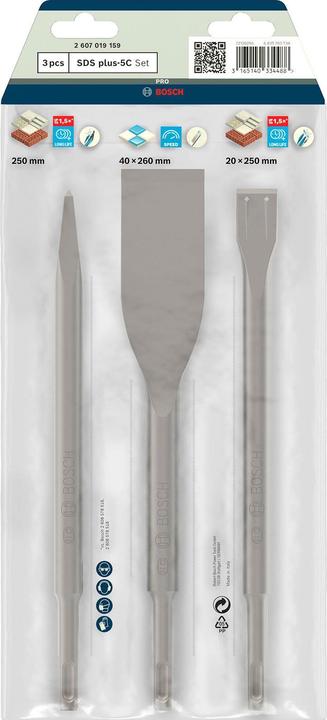 Image du produit Bosch Professional Zubehör Jeu de burins 3 pièces, SDS plus, 0/20/40 mm (250 mm)