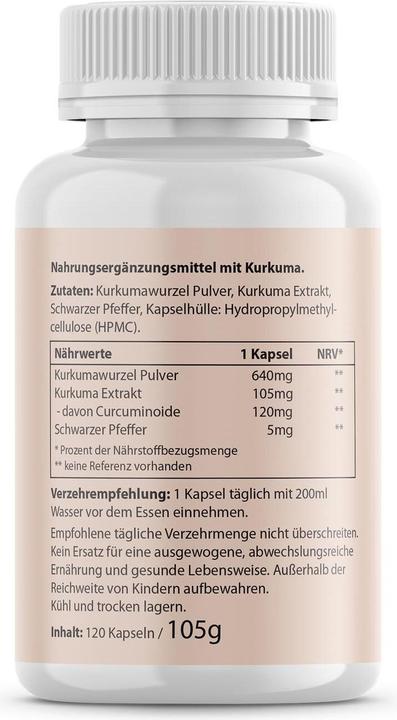 Nährwerte und Zutaten Biotanicals Kurkuma (120 Stück, Kapseln, 60 g)