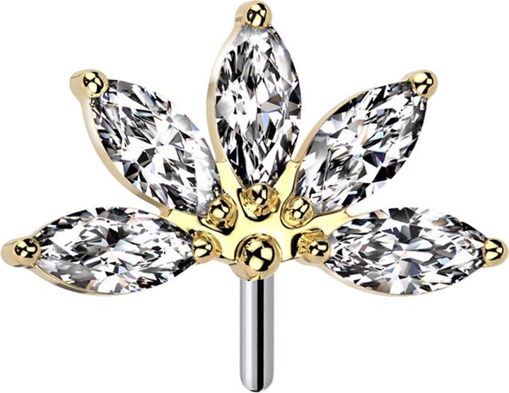 Produktbild Star Piercing Threadless Fächer vergoldet fünf Kristalle silber (ohne Messing, Titan G23)