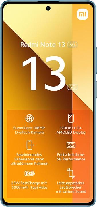 Image du produit Xiaomi Redmi Note 13 5G (128 Go, Sarcelle de l'océan, 6.67", Double SIM hybride, 100 Mpx, 5G)