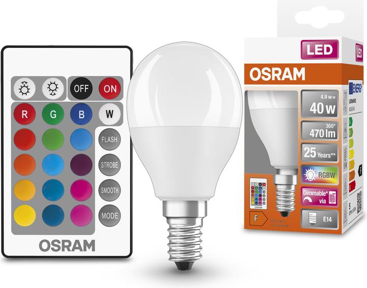Produktbild Osram Led Retrofit Rgbw Lamps With Remote Control (E14, 40 W, 470 lm, 1 x, F)