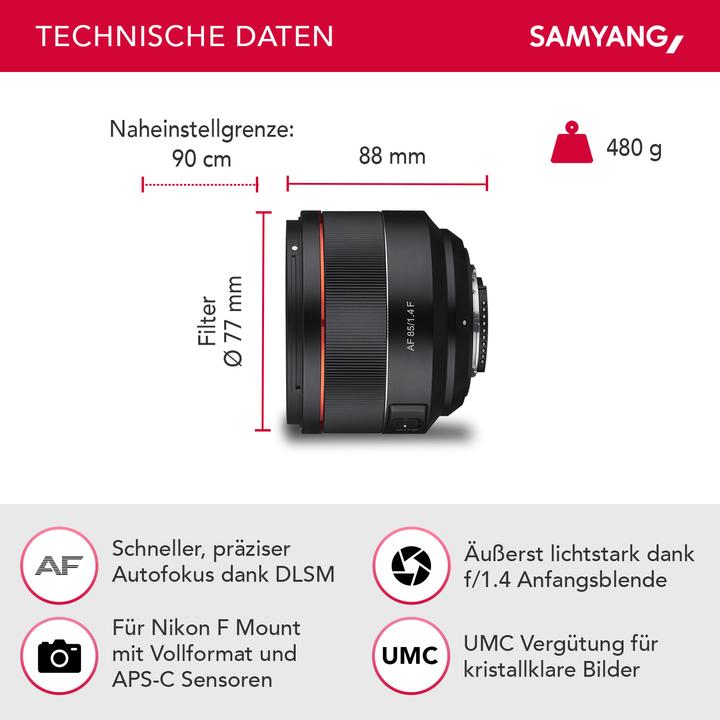 Actual product image Samyang AF 85mm f/1.4 (Nikon F, APS-C / DX)