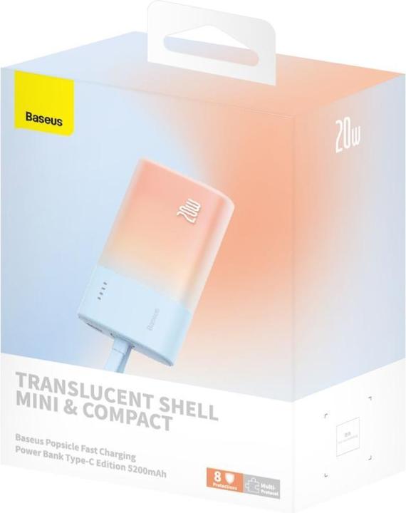 Actual product image Baseus Popsicle 5200mAh 20W Powerbank with Built-in Lightning Cable (+ White Simple USB-C - U (5200 mAh, 20 W, 20 Wh)