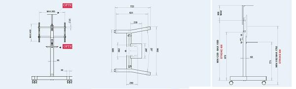 Image du produit OMB Grand chariot pour le stand de télévision (Universel, 90", 80 kg)