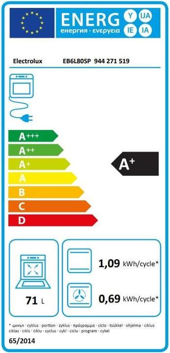 Energie-Label Electrolux Einbaubackofen EB6L80SP Schwarz A+