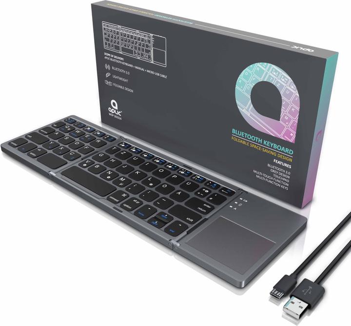 Actual product image Aplic Wireless Keyboard, Foldable Mini Bluetooth Keyboard with Touchpad in Super Slim Design (DE, Wireless)