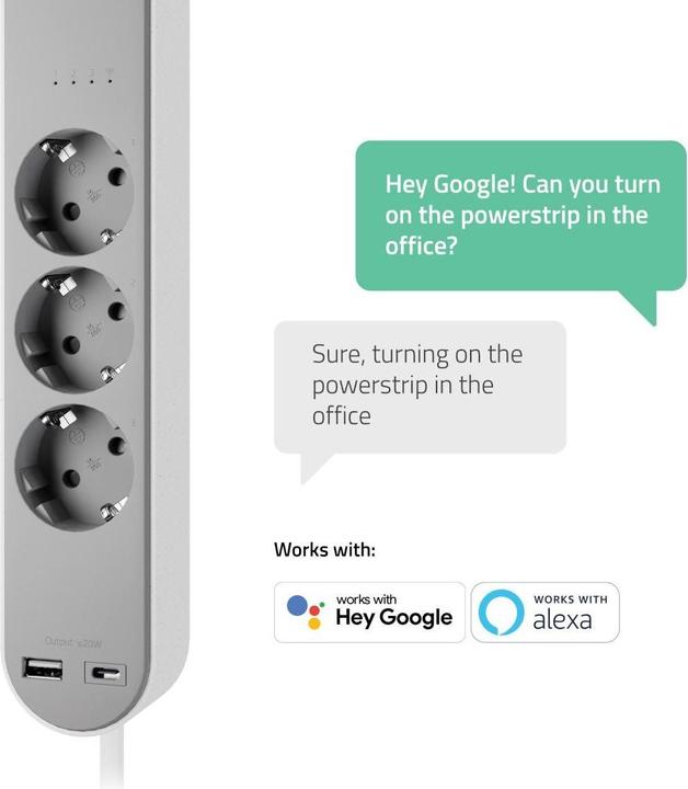 Actual product image Hombli Smart socket strip (3 x, USB-C, USB-A, 1.50 m)