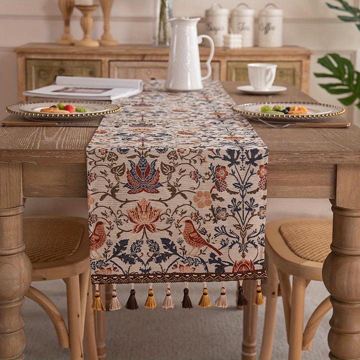 Produktbild Alopini Jacquard Farbe Blume Gras Muster Tabelle Flagge mit Quaste, Pastoral Stil Retro-Stil dekorative