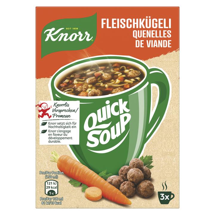Knorr Quick Soup Quenelles de viande, soupe et nouilles, légumes & boulettes de viande, facile à préparer