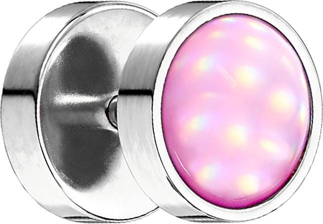 Produktbild Star Piercing Fake Plug silber mit Opalite pink (ohne Messing, Chirurgenstahl 316L)