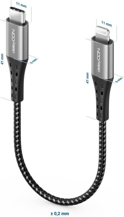 Image du produit deleyCON Câble USB 2.0 USB C - Lightning 0,15 m (0.15 m, USB 2.0)