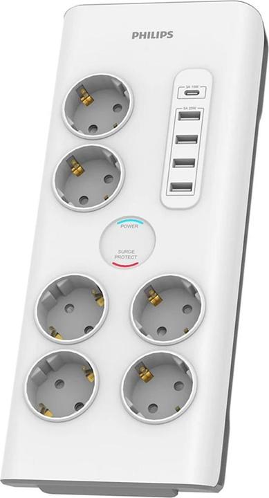 Produktbild Philips Surge protector SPN7060WA/58, 6 outlets, power cord, 1 x Type C port, Max output, 4 x Type A (6 x, CEE 7/3, 2 m)