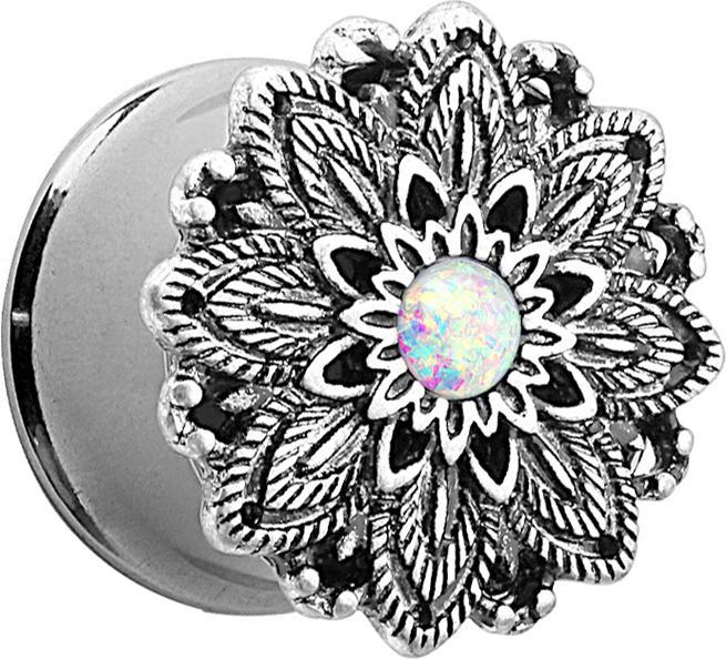 Produktbild Star Piercing Flared Plug Lotusblume mit Opal Kugel (Messing, Chirurgenstahl 316L)
