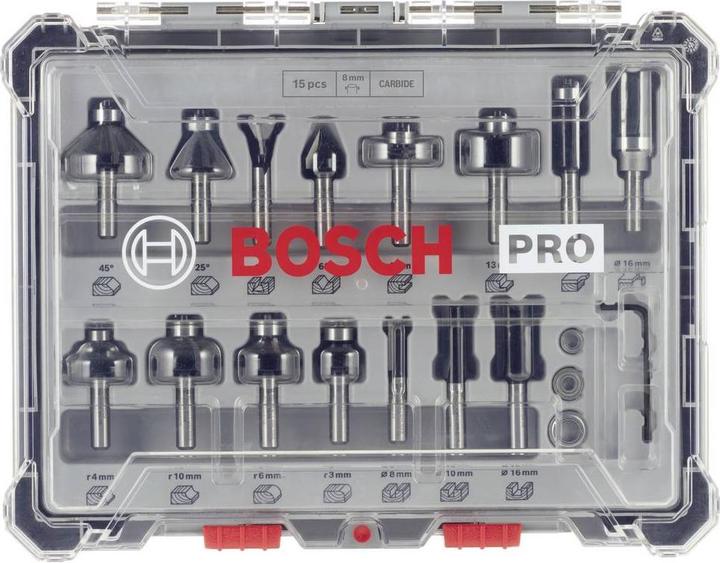 Actual product image Bosch Professional Zubehör 15-piece milling cutter set, 8 mm shank for hand milling cutters
