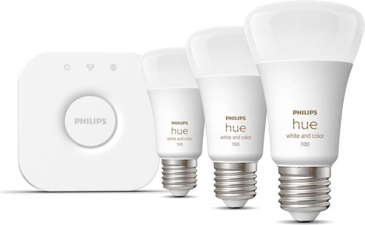 Produktbild Philips Hue Starter-Kit (E27, 9 W, 1055 lm, 3 x, F)