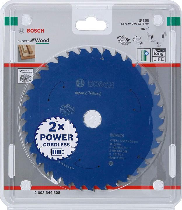 Produktbild Bosch Professional Zubehör Akku-Kreissägeblatt Expert for Wood, 165 x 1,5/1 x 20, 36 Zähne