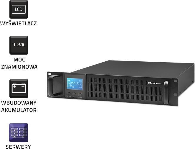 Actual product image Qoltec 53945 UPS 1KVA (1000 VA, 800 W, Online double converter UPS)