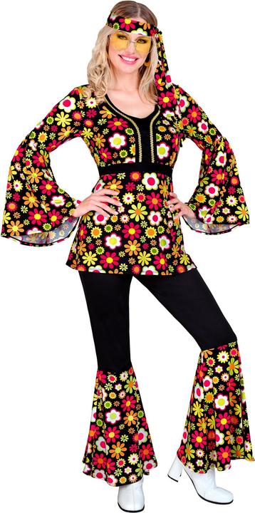 Actual product image Widmann Hippie style costume ladies flower top, trousers and headband (S)