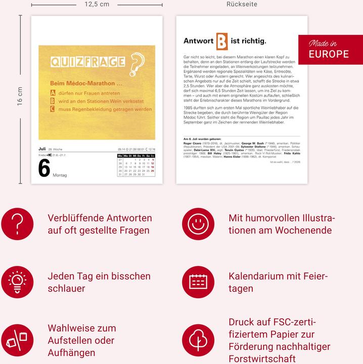 Actual product image Harenberg Ist es wahr, dass...? Tagesabreisskalender 2026 - Alltagswissen auf dem Prüfstand (German)