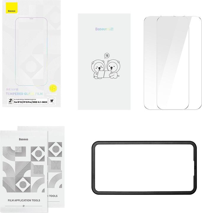Produktbild Baseus All-glass Crystal Tempered Glass EasyStick Film iP14 (Pack of 2) (2 Stück, Apple iPhone 14)