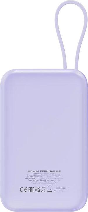 Produktbild Canyon power bank OnPower 101 built-in cable 10000 mAh PD22.5W Violetin (10000 mAh, 22.50 Wh)