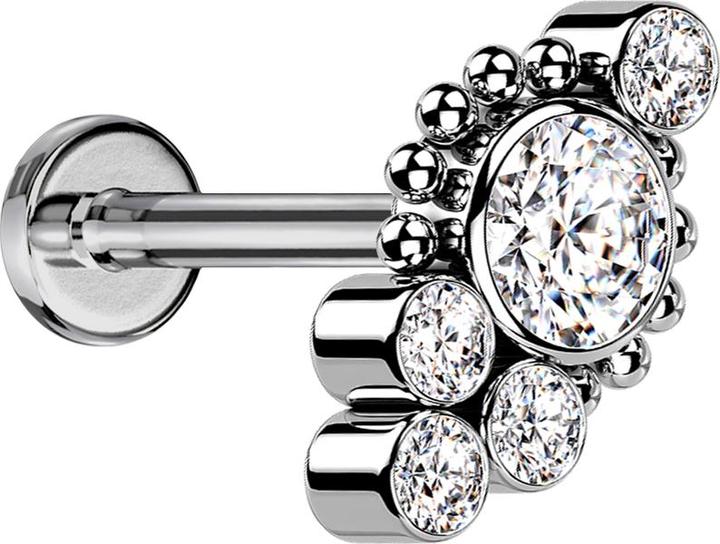 Produktbild Star Piercing Micro Threadless Labret silber Kugeln fünf Kristalle silber (ohne Messing, Titan G23)