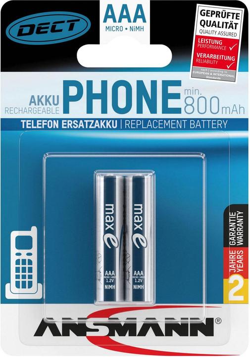 Produktbild Ansmann NiMH-1.2V-AAA850-DECT-blue-bl2 (AAA, 800 mAh, Ladegerät inkl. Akku)