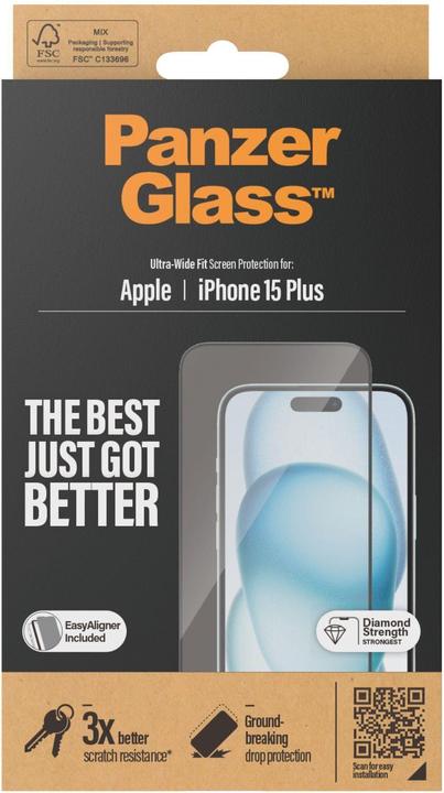 Actual product image PanzerGlass Screen Protector Ultra-Wide Fit w. EasyAligner (1 Piece, Apple iPhone 15 Plus)