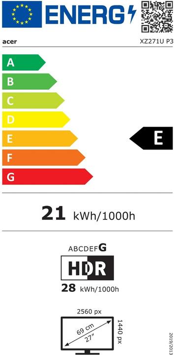Energy Label Acer Nitro XZ1 XZ271UP3bmiiphx (2560 x 1440 pixels, 27")