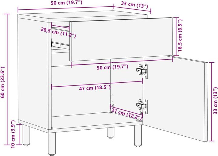 Actual product image VidaXL Bedside table Bedside cabinet Bedside chest of drawers Bedside console Black wood-based material (50 x 33 x 60 cm)