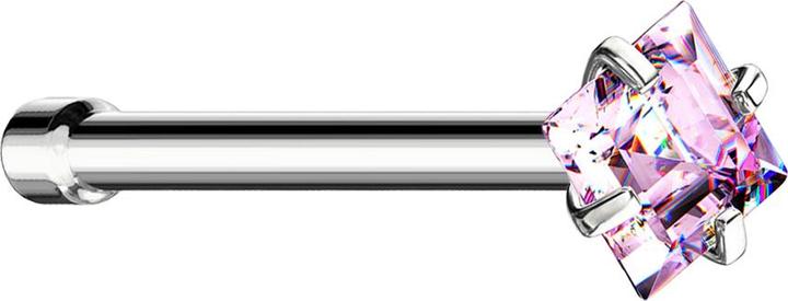 Star Piercing Nasenstecker gerade silber quadratischer Kristall pink gefasst (ohne Messing, Chirurgenstahl 316L)