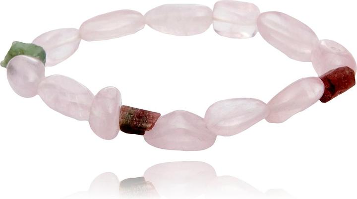 Leyda Rosenquarz & Turmalin Armband (17 cm, Farbstein)