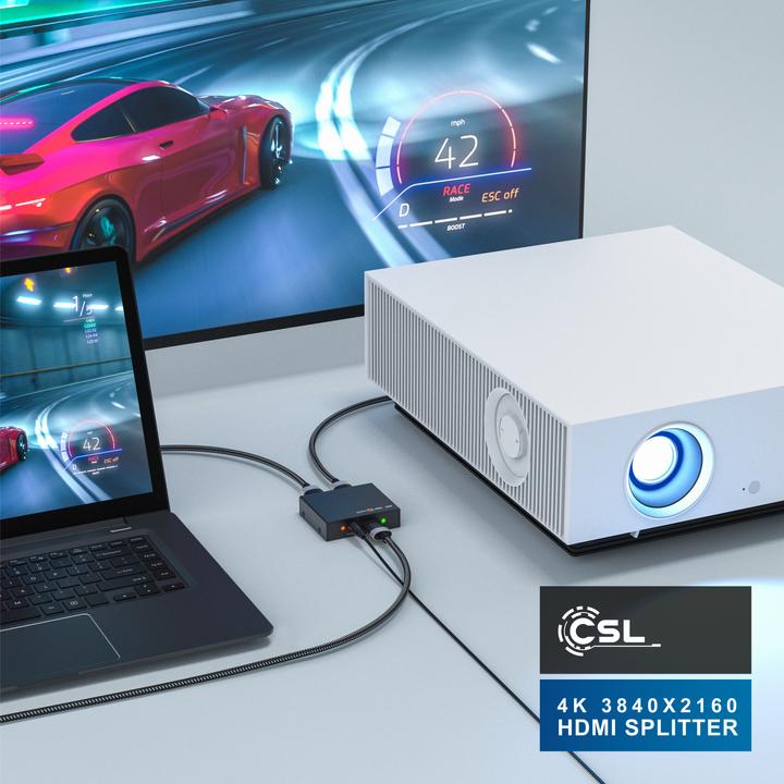 Produktbild CSL HDMI Splitter, Mini 4K UHD 2-Port Verteiler 1x HDMI Eingang zu 2x HDMI Ausgang, Ultra HD 2160p