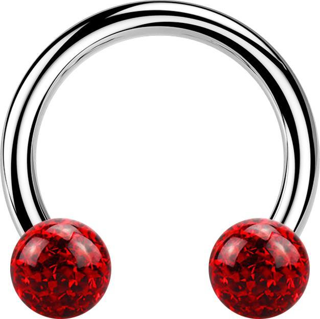 Star Piercing Circular Barbell silber mit zwei Kristall Kugeln rot Epoxy Schutzschicht (ohne Messing, Chirurgenstahl 316L)