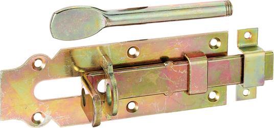 Actual product image Alberts Stable lock bolt with flat handle and loop, 160 x 56 mm, galvanised yellow (1 pcs.)