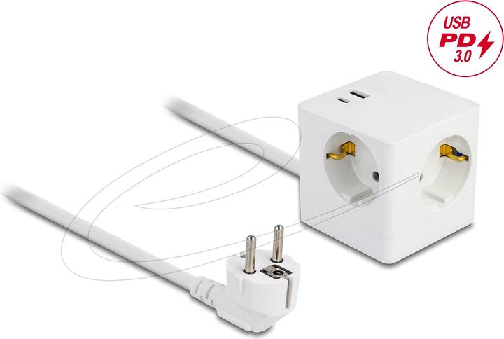 Actual product image Delock Socket outlet cube with 3-way extension cable with child safety lock (3 x, CEE 7/7, 1.50 m)