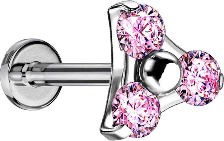 Immagine prodotto Star Piercing Micro Labret senza fili argento triangolo tre cristalli rosa (Titanio G23, senza ottone)