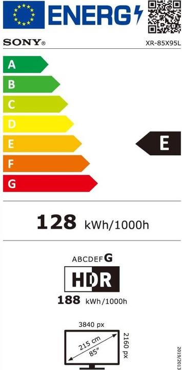 Etichetta energetica Sony FWD-85X95L (85", A95L, LED, 4K, 2023)