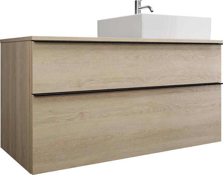 Actual product image burgbad Eqio ceramic countertop washbasin left, square, including vanity unit, width 1200m, SGUQ120L